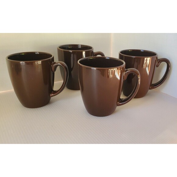 Corelle Coordinates Stoneware Chocolate Brown Mugs Lot Set Of 4 Coffee Tea Cups - Picture 2 of 8
